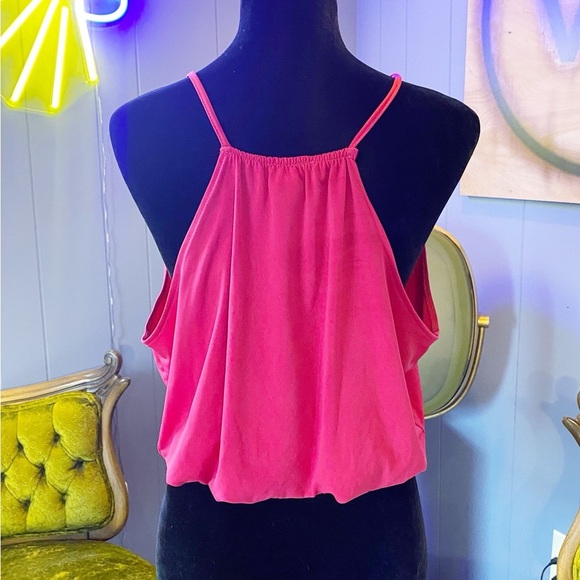 Vintage Y2K Hot Gal Fuchsia Pink Crossover Deep V Top Size Large - Picture 2 of 7
